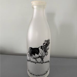 Vintage frosted Glass milk Bottle with Cow Design